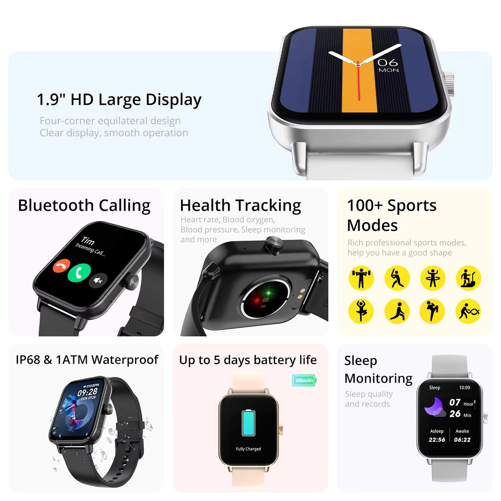 Reloj inteligente COLMI P81 con llamadas de voz, pantalla Ultra de 1,9 pulgadas, Monitor de salud 24H, más de 100 modos deportivos, reloj inteligente Bluetooth para hombres y mujeres